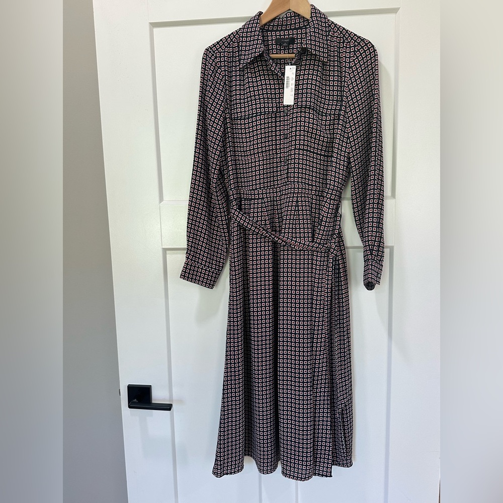 J. Crew Black and White Geometric Long Sleeve Wrap-Style Dress